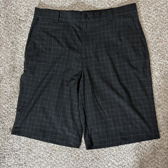 Nike Golf Chino Shorts Mens 34 Charcoal Gray Windowpane Flat Front Dri-FIT Golf - Picture 1 of 8